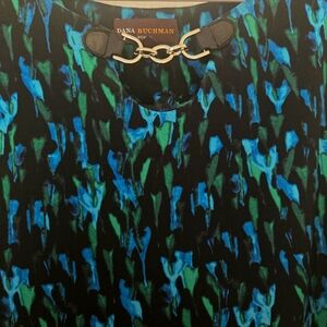 Dana Buchman 2X Womens Blue and Green Shirt With Attached Chain